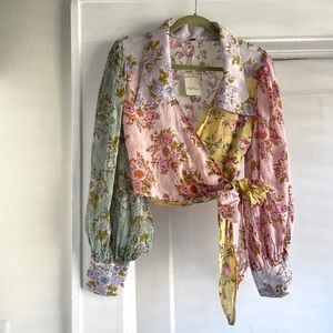 NWT FREE PEOPLE Lucky Penny Floral Cropped Wrap Top size Small